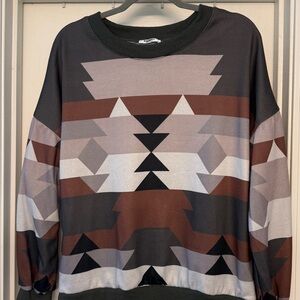 Geometric Patterned Women’s top- Black, Brown, Gray